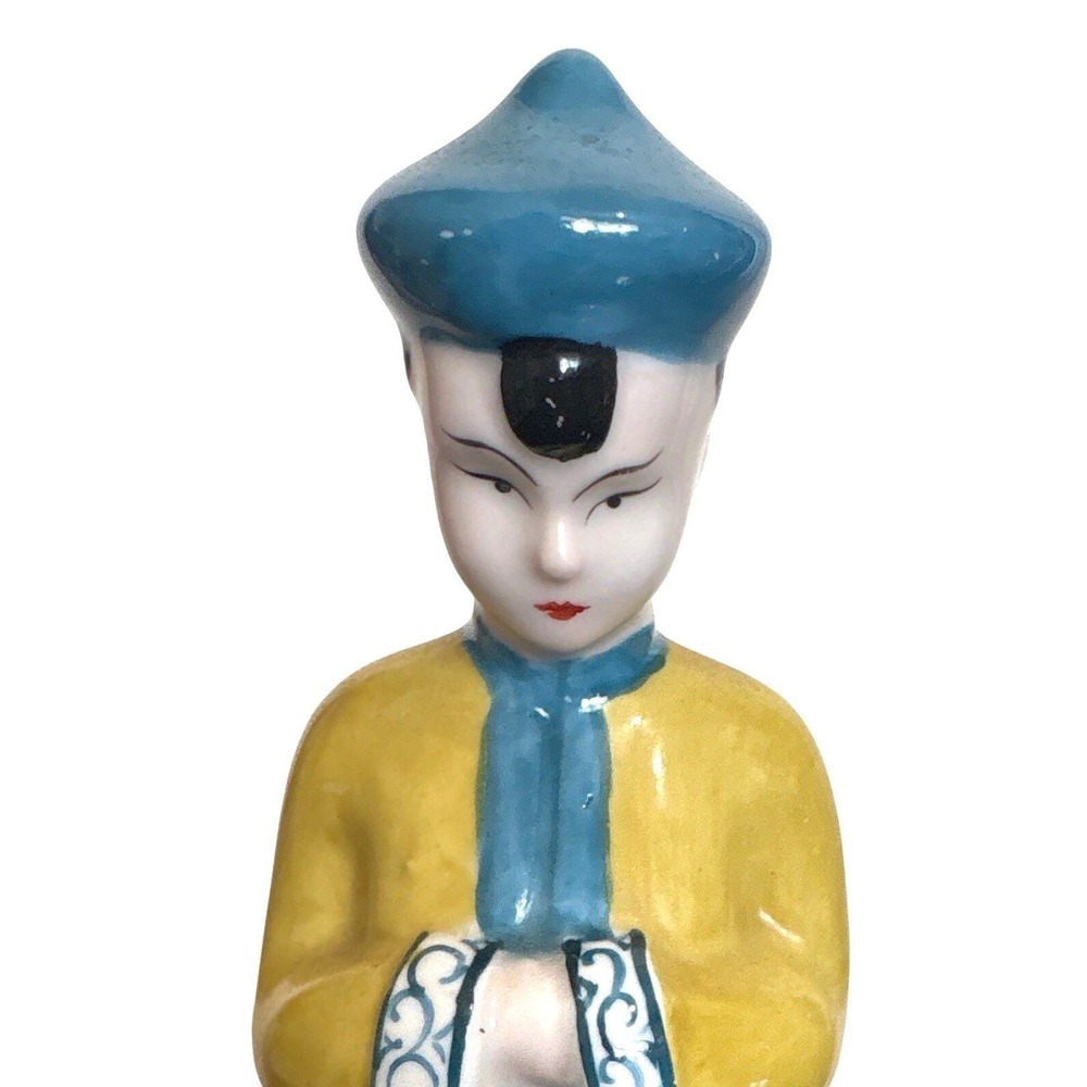 VTG Moriyama Occupied Japan Porcelain Figurine Man Yell/Blue 7.5" 1016 - Picture 2 of 7